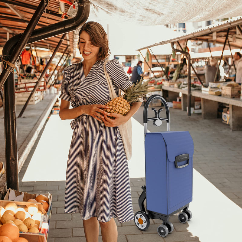 Load image into Gallery viewer, Goplus Folding Shopping Carts for Groceries with 6 Wheels, Heavy Duty Grocery Utility Cart