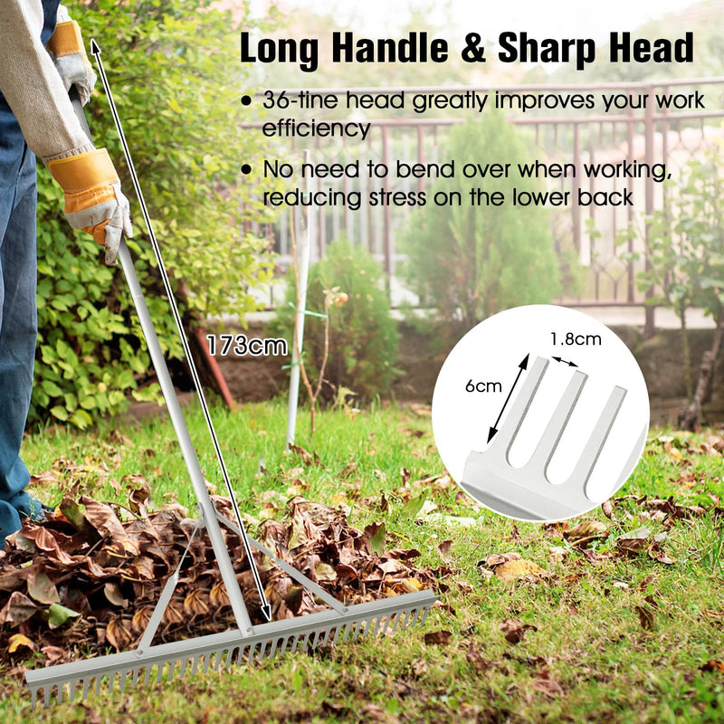 Load image into Gallery viewer, Goplus Landscape Rake 36 Inch, Aluminum Rake Head w/36 Tines and 68" Long Non-slip Handle, Yard Rake Tool for Loosening & Leveling Soil