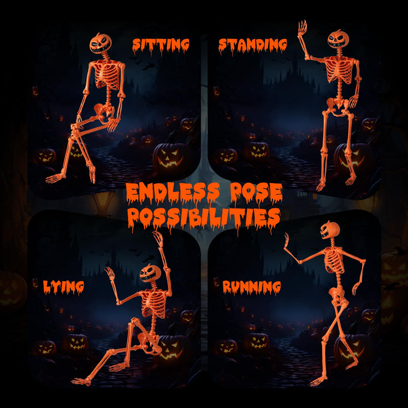 Load image into Gallery viewer, Goplus 5.2 Ft Life-Size Posable Skeleton with Pumpkin Head Halloween Orange Skeleton Decoration