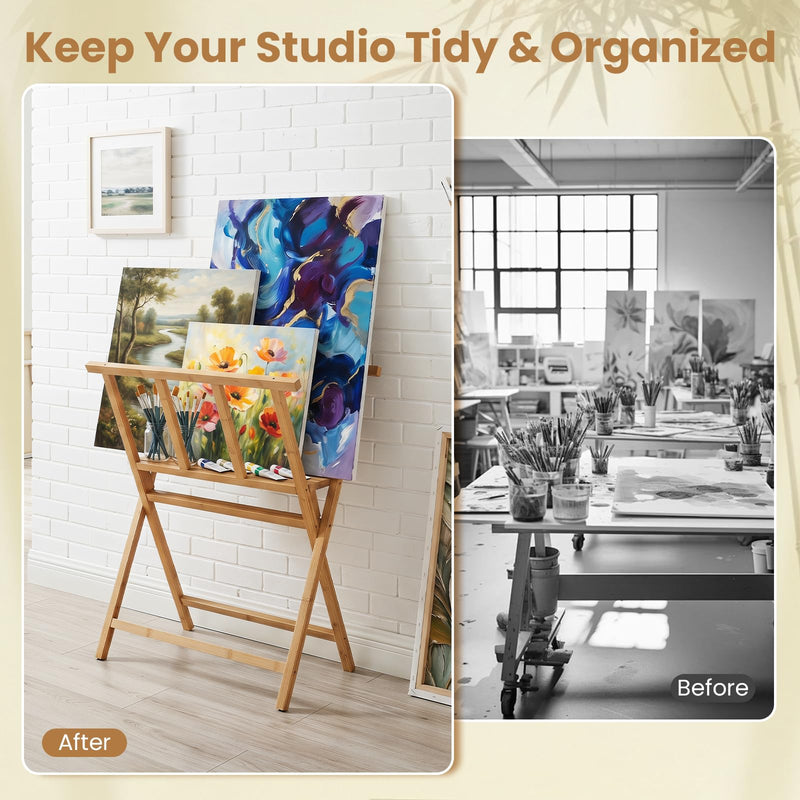 Load image into Gallery viewer, Goplus Bamboo Art Print Rack for Canvas Storage & Display | Freestanding Artwork Display Stand