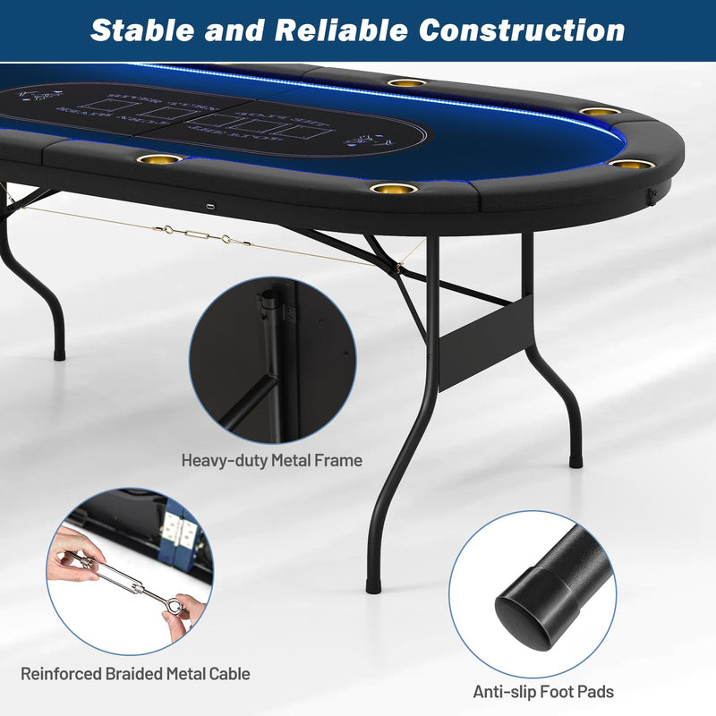 Load image into Gallery viewer, Goplus 84" Foldable Poker Table with LED Lights  for Texas Hold'em Blackjack