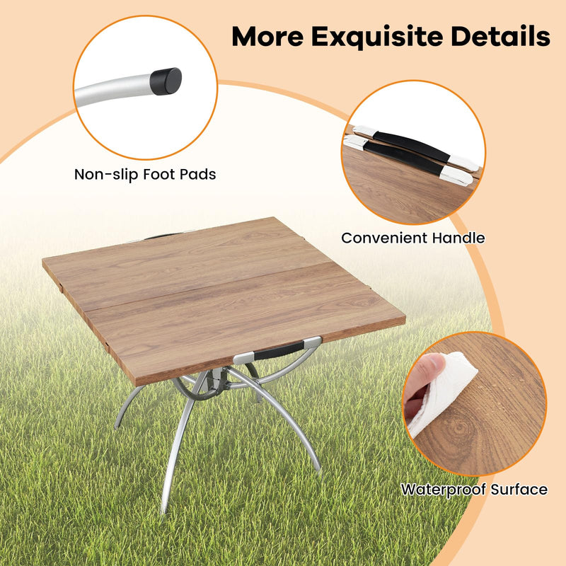 Load image into Gallery viewer, Goplus Aluminum Camping Table, 2 PCS Folding Picnic Tables w/Extendable Design, Wood-Grain Tabletop