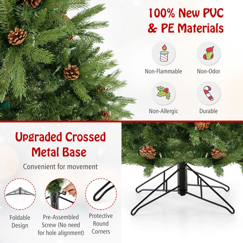 Load image into Gallery viewer, Goplus 3-Minute-Setup Pre-Lit Artificial Christmas Tree, 7ft Hinged Xmas Tree with 360 Quick Power Connector