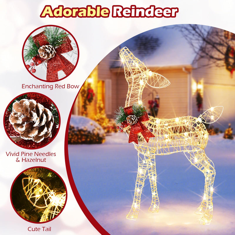 Load image into Gallery viewer, Goplus Christmas Pre-Lit Reindeer, Lighted Baby Deer w/ 50 Warm White LED Lights & Red Bow
