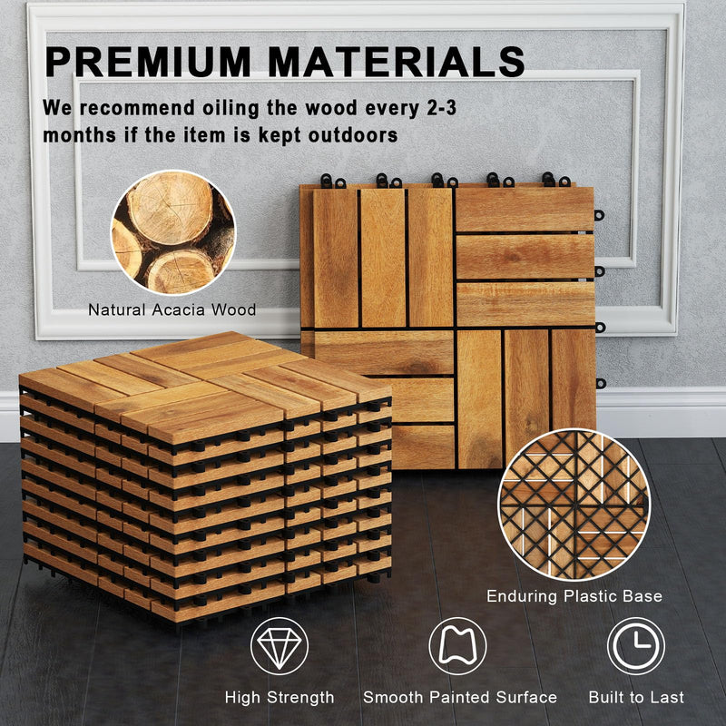 Load image into Gallery viewer, Goplus Checkered Acacia Wood Deck Tiles 12" x 12" Interlocking Floor Tiles for Patio