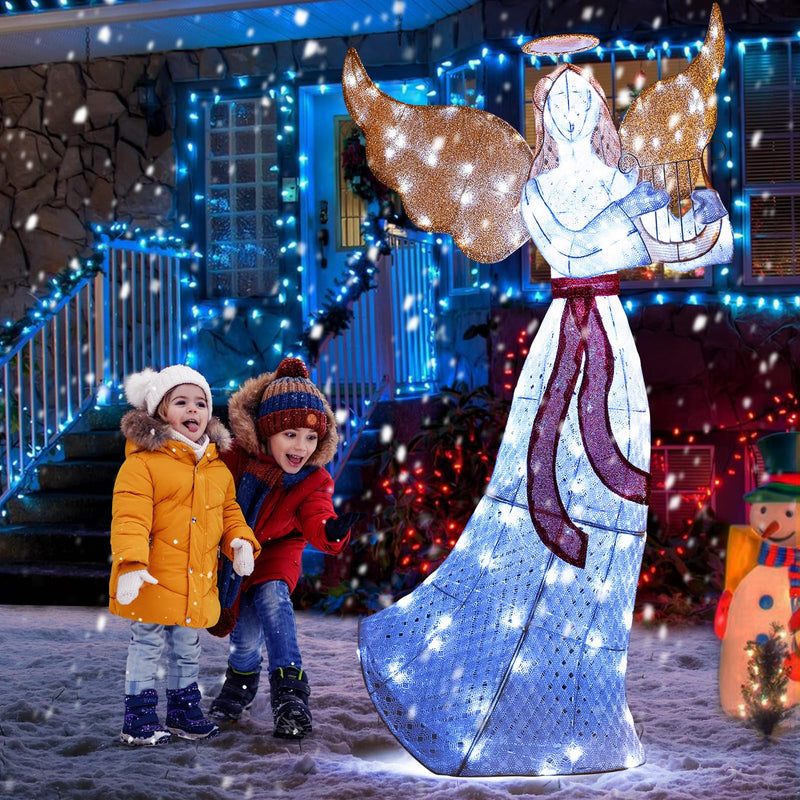 Load image into Gallery viewer, Goplus 5 FT Christmas Lighted Angel, Pre-Lit Winged Holiday Figure Angel with 120 Cold White LED Lights