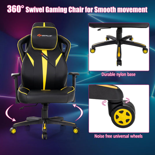 Goplus 360°Swivel Height Adjustable Computer Gamer Chair with Wide Seat Rocking Function