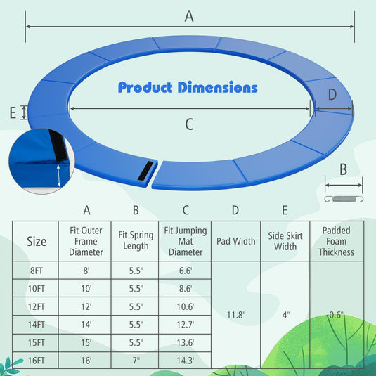 Goplus Trampoline Pad Replacement No Holes for Poles
