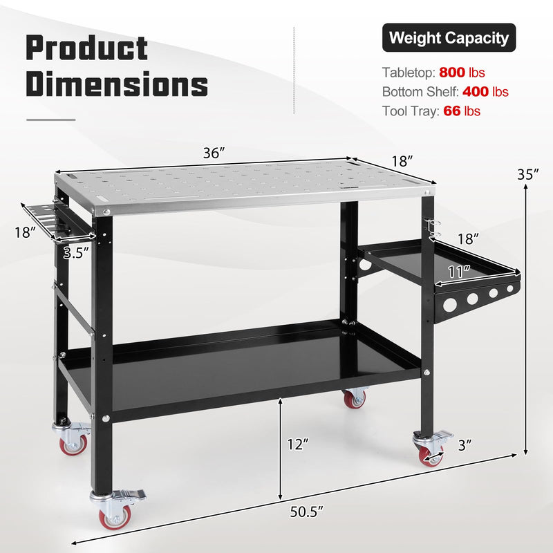 Load image into Gallery viewer, Goplus 36” x 18” Rolling Welding Table, 1200 lbs Welding Workbench on Wheels w/Tool Rack & Tray