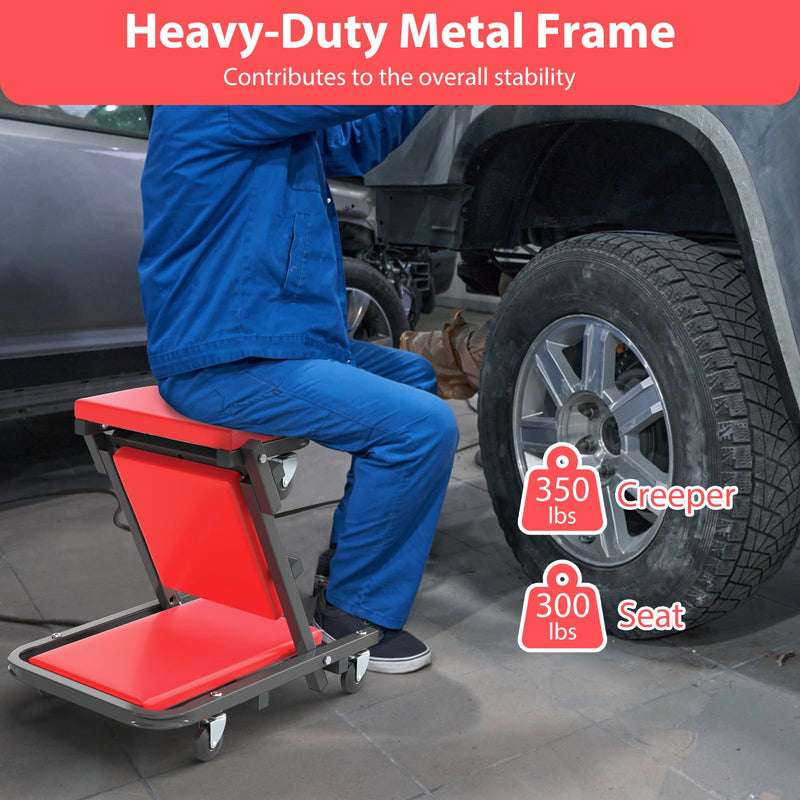 Load image into Gallery viewer, Goplus 2-in-1 Rolling Folding Z Creeper Seat with 6 Swivel Casters