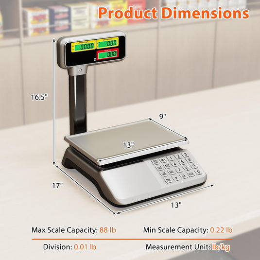 Goplus 88lb/40kg Price Computing Scale with Pole Dual LCD Display