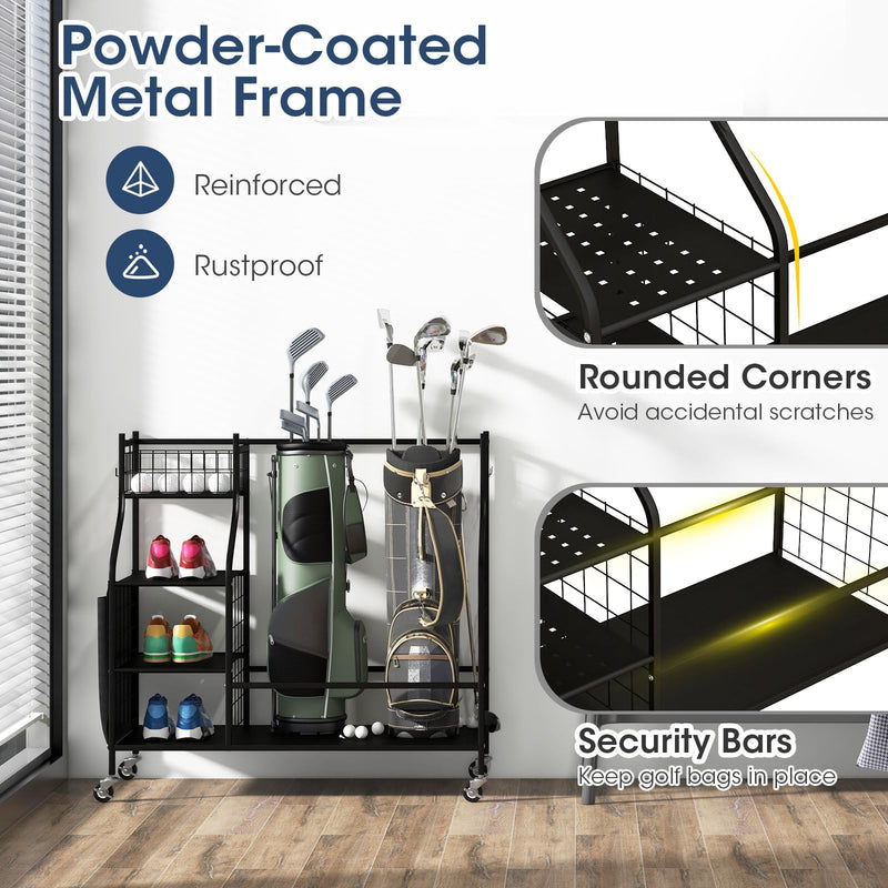 Load image into Gallery viewer, Goplus Golf Bags Storage Garage Organizer, Golf Bag Rack with Lockable Universal Wheels for Golf Clubs