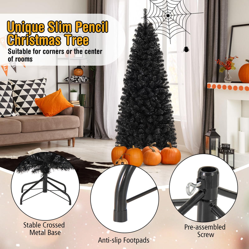 Load image into Gallery viewer, Goplus Black Pencil Christmas Tree, Pre-lit Artificial Halloween Tree