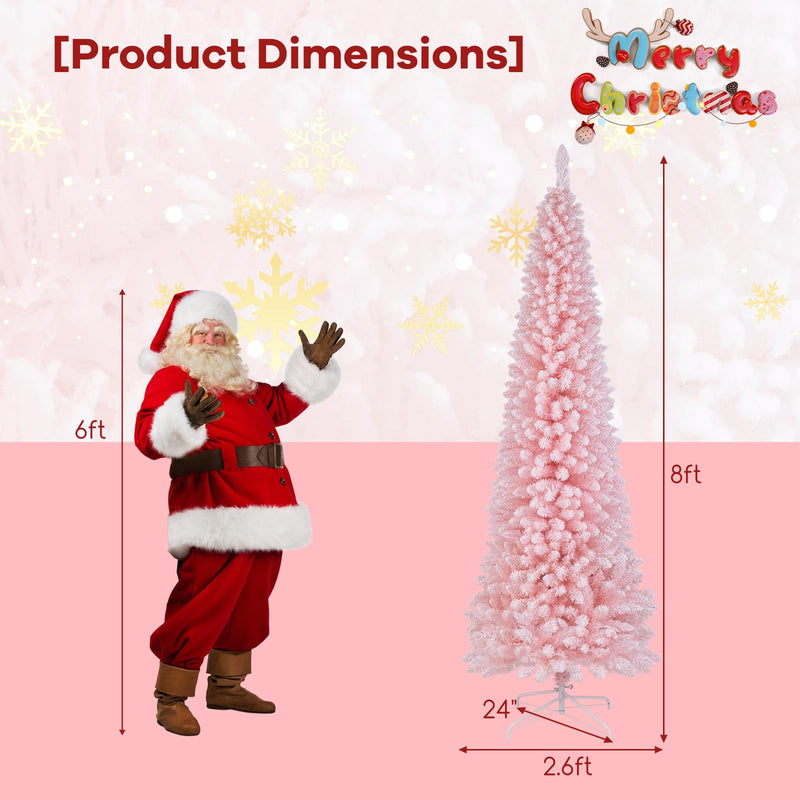 Load image into Gallery viewer, Goplus 8ft Pink Slim Pencil Christmas Tree, Artificial Unlit Skinny Xmas Full Tree with 1000 Branch Tips