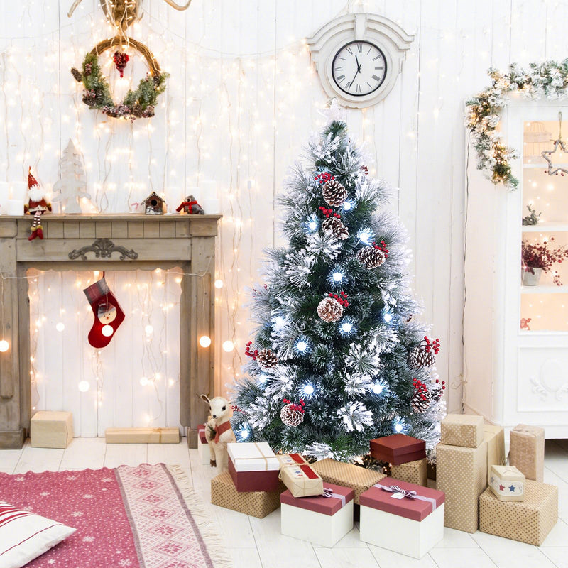 Load image into Gallery viewer, Goplus Pre-lit Fiber Optic Christmas Tree, Artificial Snowy Xmas Tree with 49 Cool White LED Lights