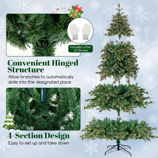 Goplus 8ft Pre-Lit Artificial Christmas Tree with 410 Warm White LED Lights, 8 Modes, 1226 PVC & PE Branch Tips