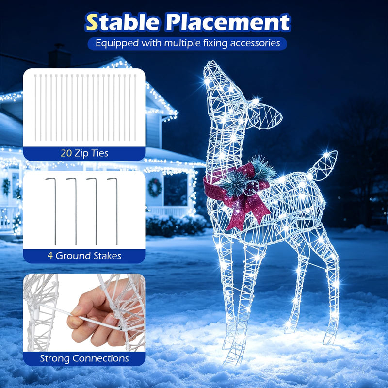 Load image into Gallery viewer, Goplus Christmas Pre-Lit Reindeer | 50 Cold White LED Lights & Red Bow Stakes & Zip Ties Included