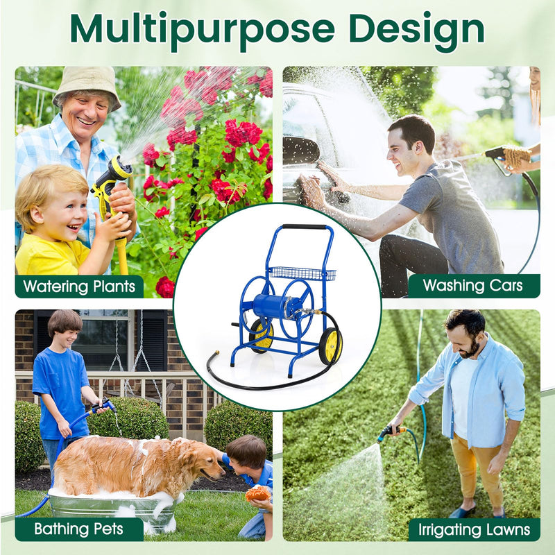 Load image into Gallery viewer, Goplus Heavy-Duty Metal Hose Cart w/2 Wheels & Storage Basket | 230 FT of 5/8" Large Capacity