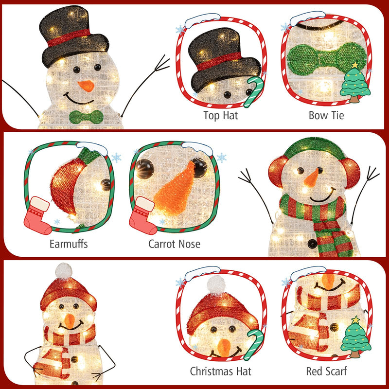 Load image into Gallery viewer, Lighted Snowman Family Christmas Decoration 3-Piece Pre-Lit 2D Snowman Set