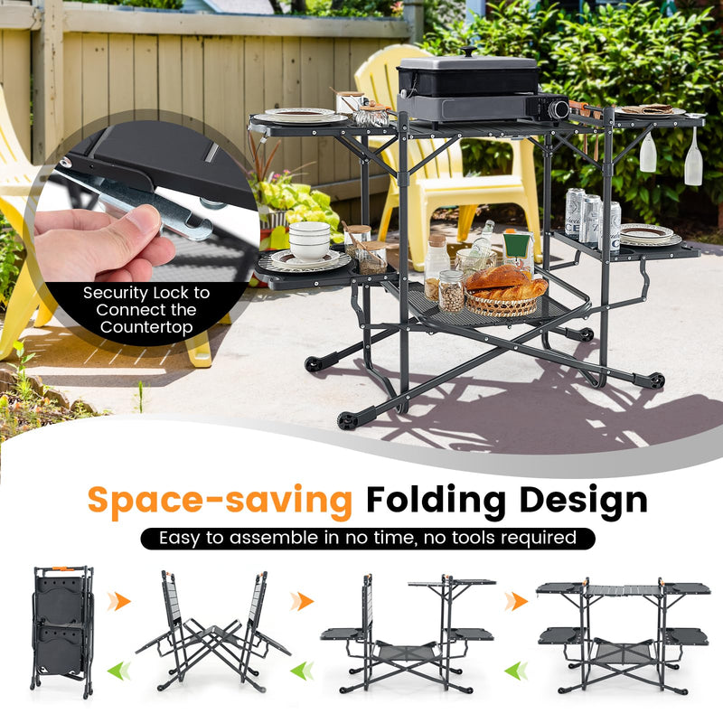 Load image into Gallery viewer, Goplus Camping Cooking Table, Outdoor Grill Table, Folding Camp Kitchen with Aluminum Tabletop