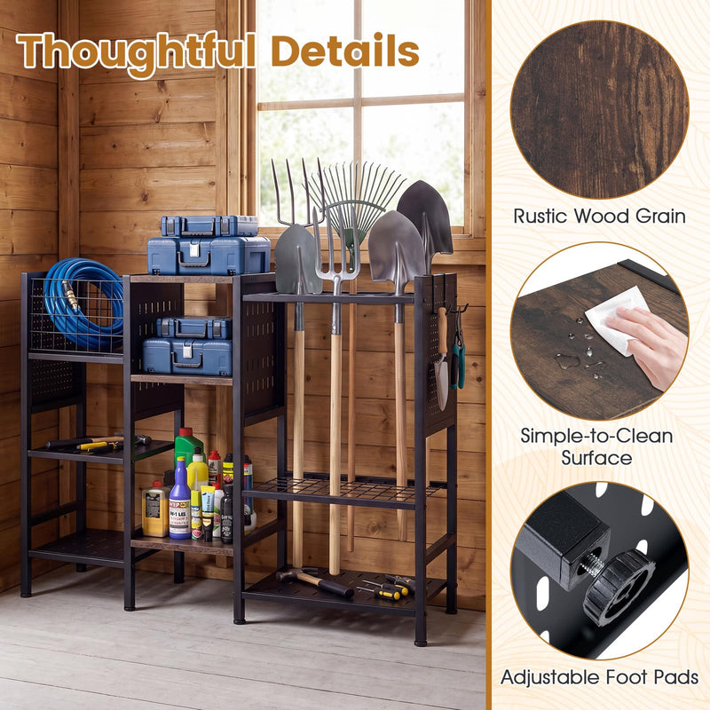 Load image into Gallery viewer, Goplus 40” Wide 3-Tier Garden Tool Organizer with Wooden Shelves