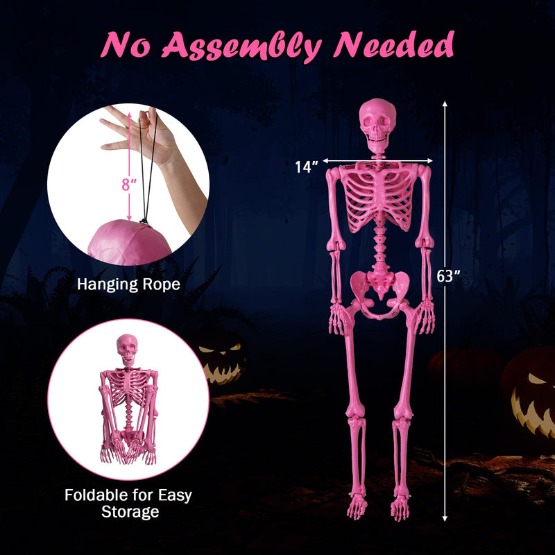Load image into Gallery viewer, Goplus 5.5 FT Halloween Pink Skeleton Life-Size Poseable Skeleton with Movable Joints