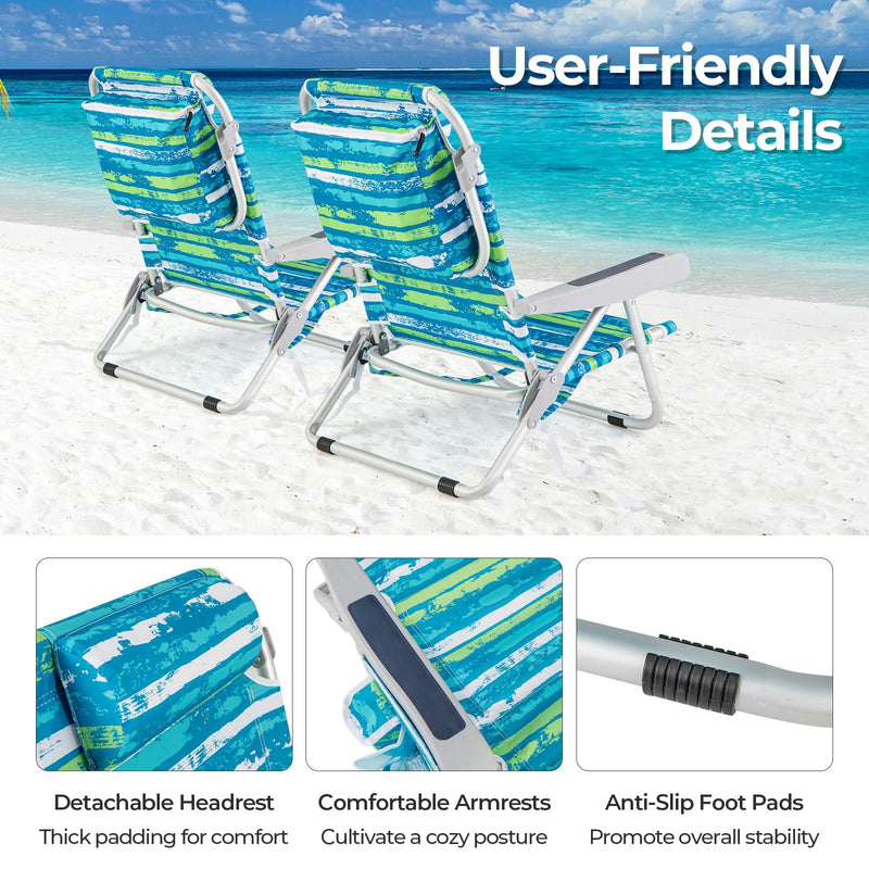 Load image into Gallery viewer, Goplus Folding Backpack Beach Chairs, Aluminum Sling Camping Chair with 5-Position Backrest, Towel Hanging Rack