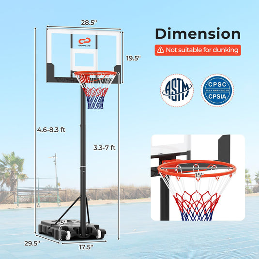 Kids Portable 3.3-7 FT Adjustable Basketball Goal System