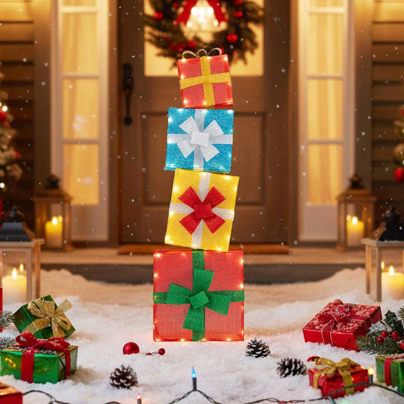 Load image into Gallery viewer, Goplus 4 Ft Lighted Gift Boxes Stackable, Pre-lit Xmas Boxes Decoration w/LED Lights