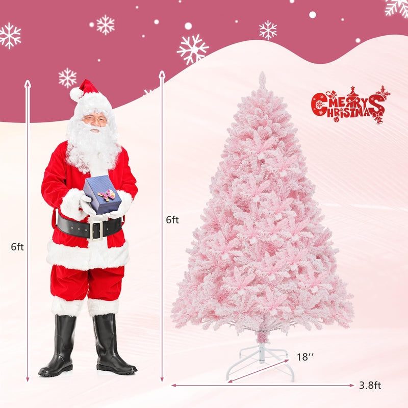 Load image into Gallery viewer, Goplus 6FT Pink Pre-lit Christmas Tree, Hinged Snow Flocked Artificial Xmas Tree, Seasonal Holiday Decoration for Office Home