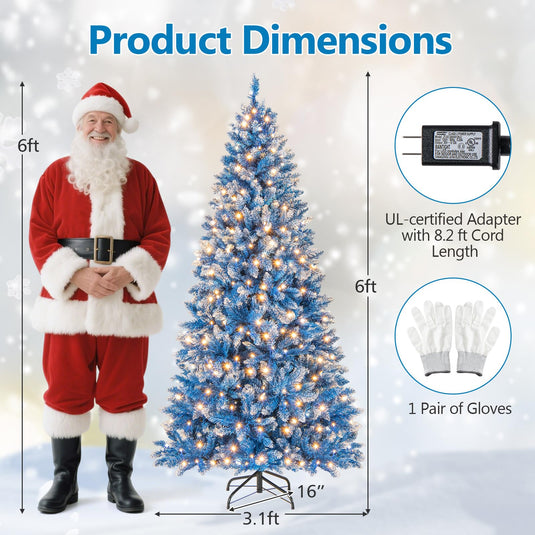 Goplus Blue Hinged Xmas Tree with Frosted PVC Branch Tips & Warm White LED Lights