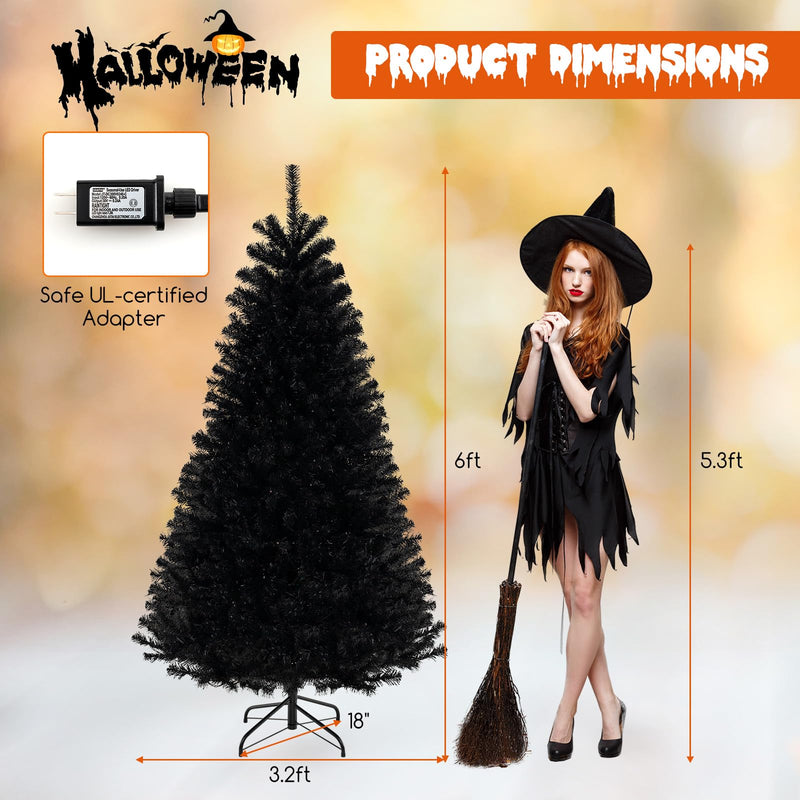 Load image into Gallery viewer, Goplus 6/7/8 FT Pre-Lit Black Halloween Tree, Artificial Hinged Christmas Tree with 280/380/500 Orange & Purple LED Lights