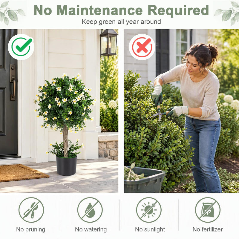 Load image into Gallery viewer, Goplus 26" Artificial Topiary Trees Set of 2 | Realistic Potted Plants w/ White Blossoms and Round Leaves