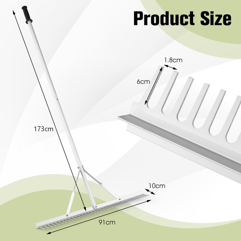 Load image into Gallery viewer, Goplus Landscape Rake 36 Inch, Aluminum Rake Head w/36 Tines and 68" Long Non-slip Handle, Yard Rake Tool for Loosening & Leveling Soil