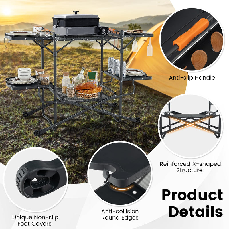 Load image into Gallery viewer, Goplus Camping Cooking Table, Outdoor Grill Table, Folding Camp Kitchen with Aluminum Tabletop
