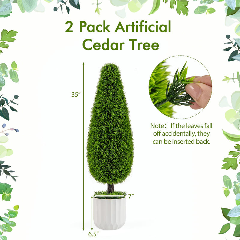 Load image into Gallery viewer, Goplus 3ft Artificial Cedar Teardrop Shaped Topiary Tree, 2 Pack Faux Potted Plants with Plastic Nursery Pot