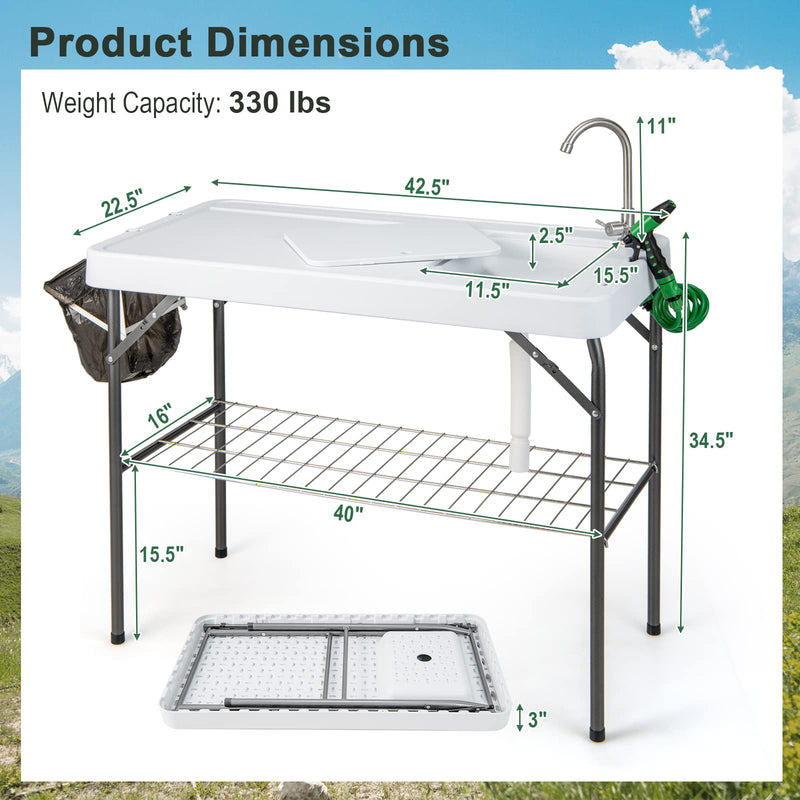 Load image into Gallery viewer, Goplus 42.5'' Folding Fish Cleaning Table with Sink and Spray Nozzle