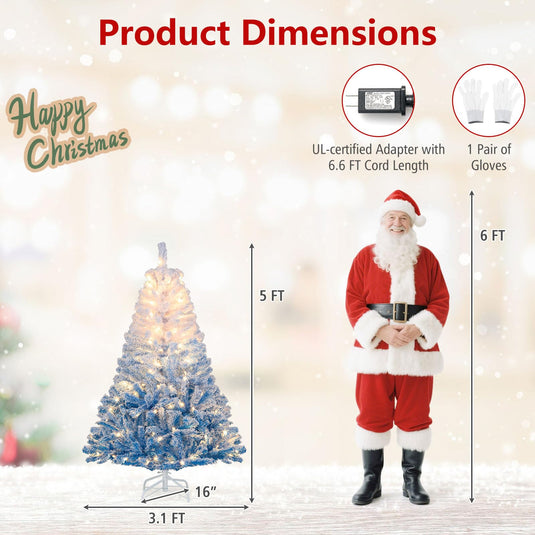 Goplus Pre-Lit Snow Flocked Christmas Tree | Artificial Hinged Xmas Full Tree