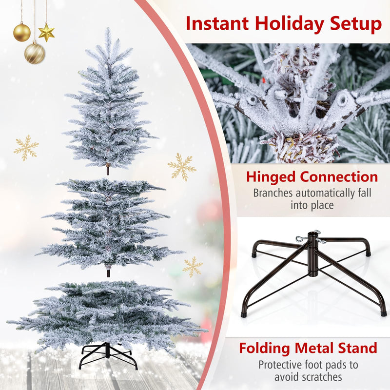 Load image into Gallery viewer, Goplus 6ft/7ft Pre-Lit Snow Flocked Christmas Tree with Warm White LED Lights & Folding Metal Stand
