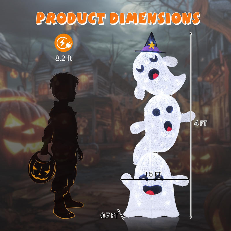 Load image into Gallery viewer, Goplus 4 Ft Halloween Decorations Outdoor Stacked Ghosts, Free-Standing Cute Yard Decorations
