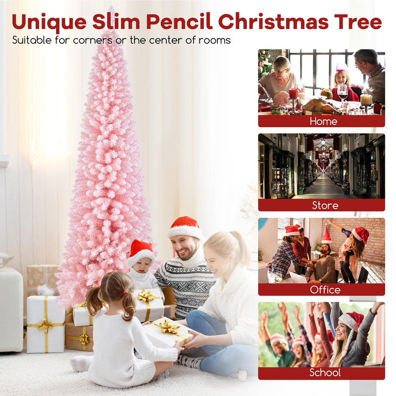 Load image into Gallery viewer, Goplus 8ft Pink Slim Pencil Christmas Tree, Artificial Unlit Skinny Xmas Full Tree with 1000 Branch Tips