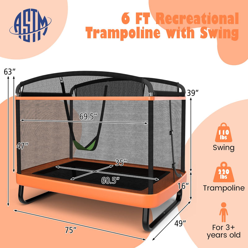 Load image into Gallery viewer, Goplus 6FT Kids Trampoline with Swing, ASTM Approved Rectangle Recreational Trampoline w/Enclosure Safety Net