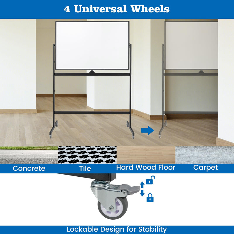 Load image into Gallery viewer, Goplus Rolling White Board, 48" x 32" Double-Sided Whiteboard, Height Adjustable Dry Erase Board w/Markers