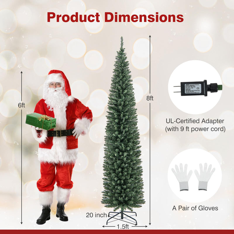 Load image into Gallery viewer, Goplus 5ft Pre-Lit Pencil Christmas Tree, Artificial Slim Xmas Tree with 150 Warm-White LED Lights