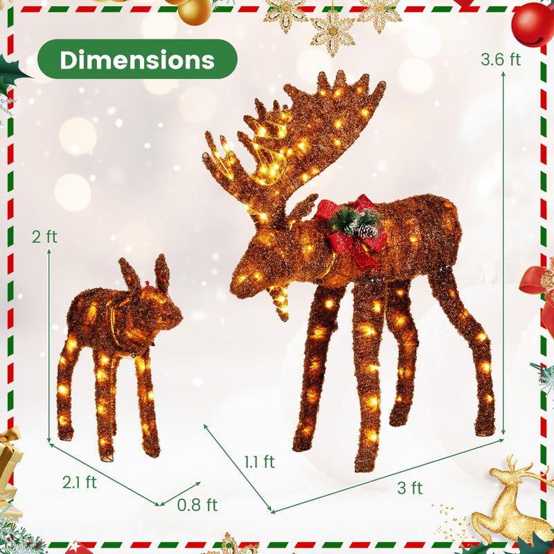Load image into Gallery viewer, Goplus 2 Pieces Lighted Christmas Moose Family, Light-up Xmas Deer Decorations with 170 LED Lights