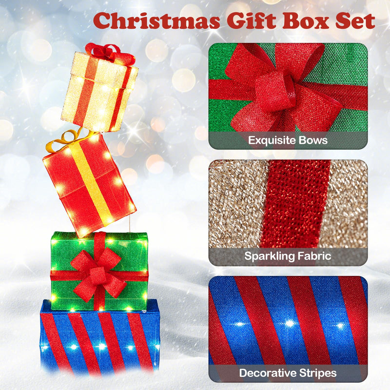 Load image into Gallery viewer, Goplus Christmas Lighted Gift Boxes Set of 4 | Light Up Present Boxes with Colorful Bows