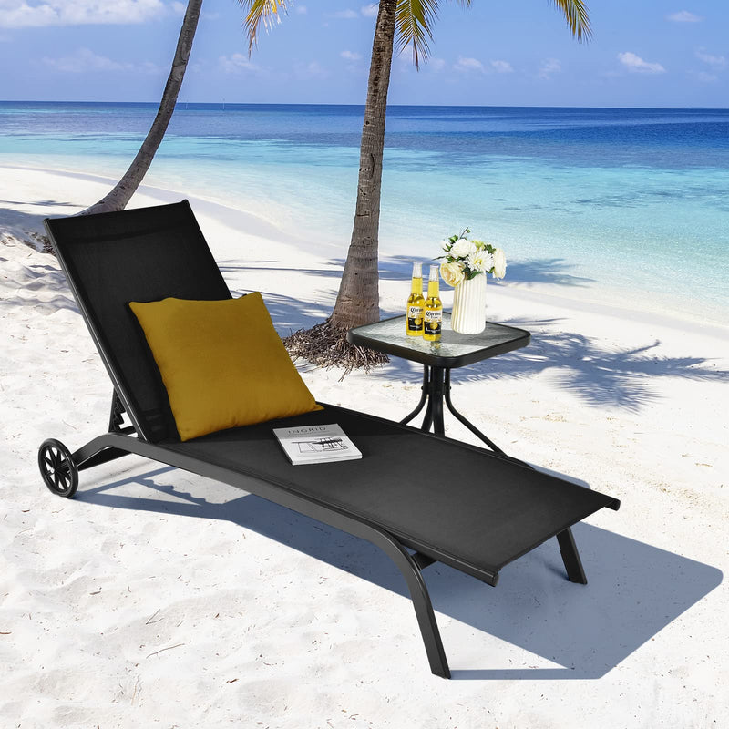 Load image into Gallery viewer, Patio Lounge Chairs for Pool Area, Outdoor Chaise Lounger with 6 Adjustable Position Smooth Wheels and Quick-Drying Fabric