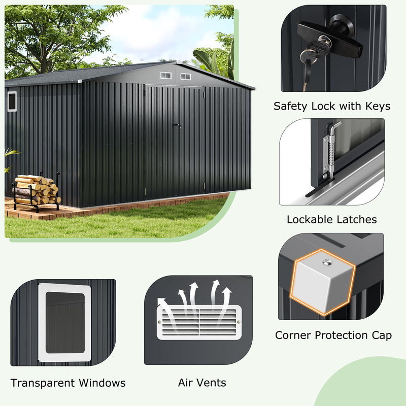 Load image into Gallery viewer, Goplus 12 x 9.8 FT Outdoor Storage Shed, All-Weather & Rustproof Galvanized Metal Utility Tool Shed w/Lockable Door, Pitched Roof