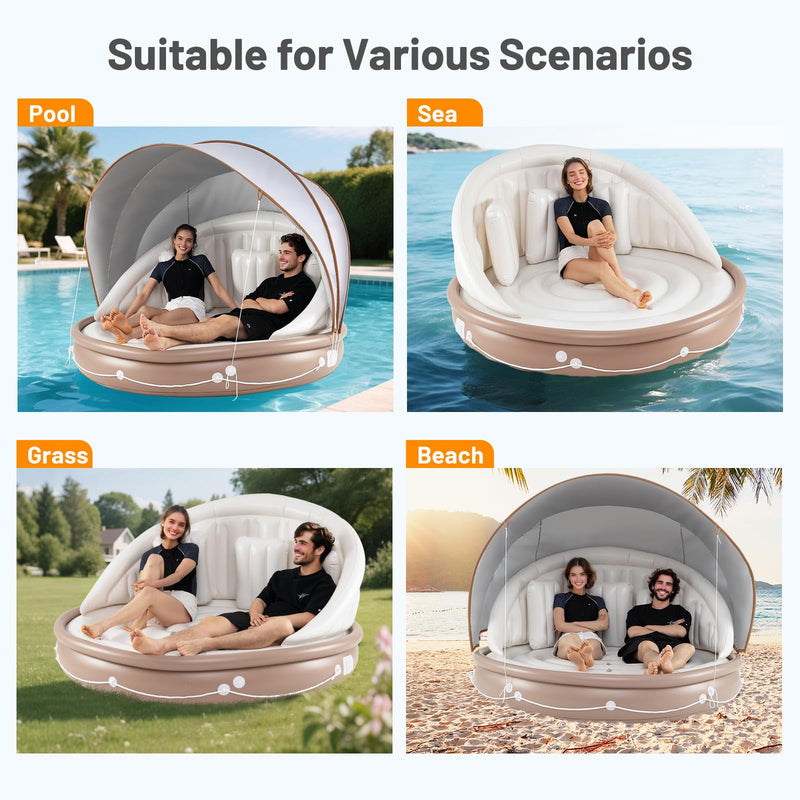 Load image into Gallery viewer, Goplus 73” Tanning Pool Lounger Float with Retractable & Removable Canopy