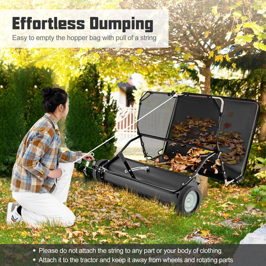 Goplus Lawn Sweeper Tow Behind with Large-Capacity Hopper Bag